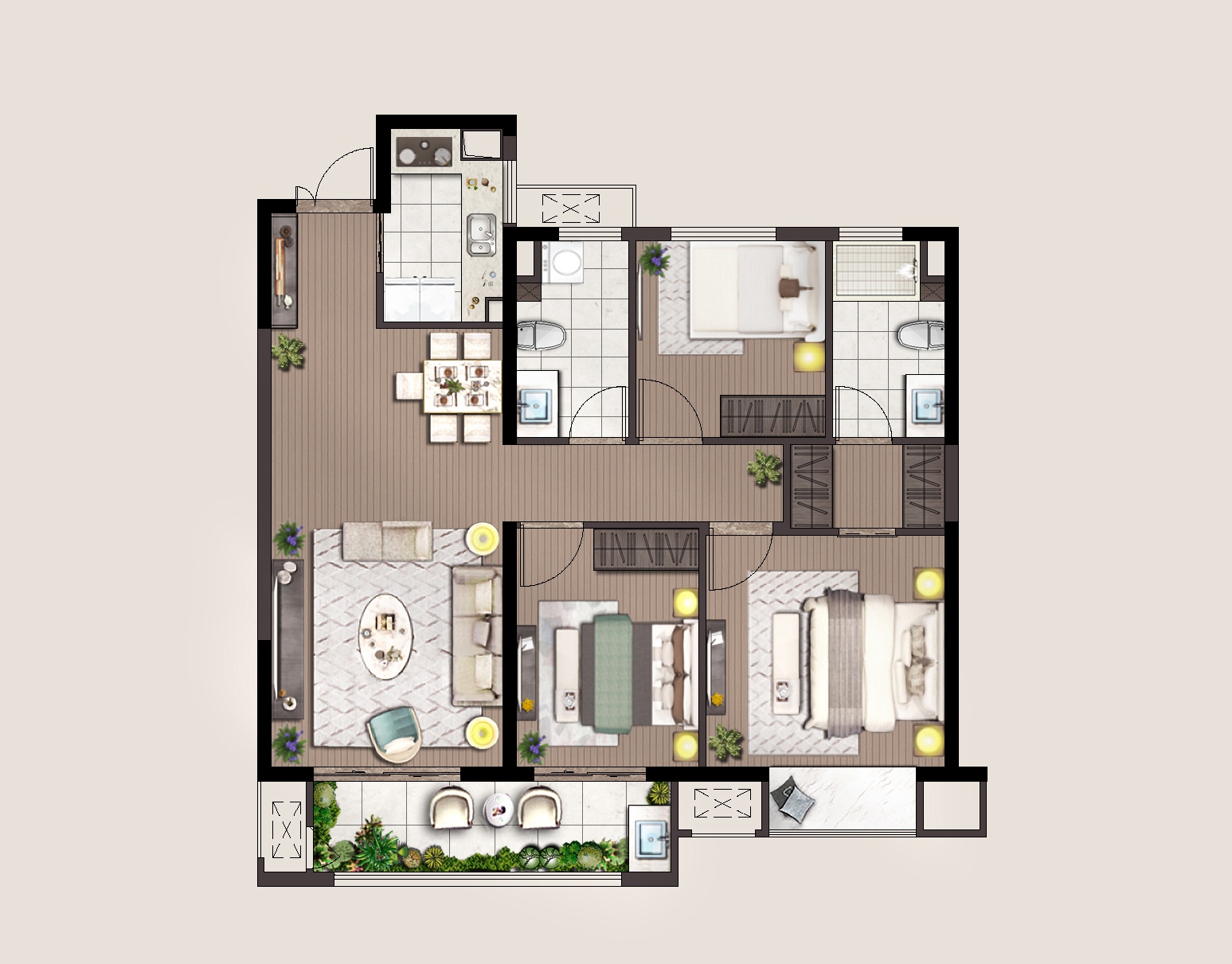 雅居 B戶(hù)型 建面約106㎡ 三房?jī)蓮d兩衛(wèi)