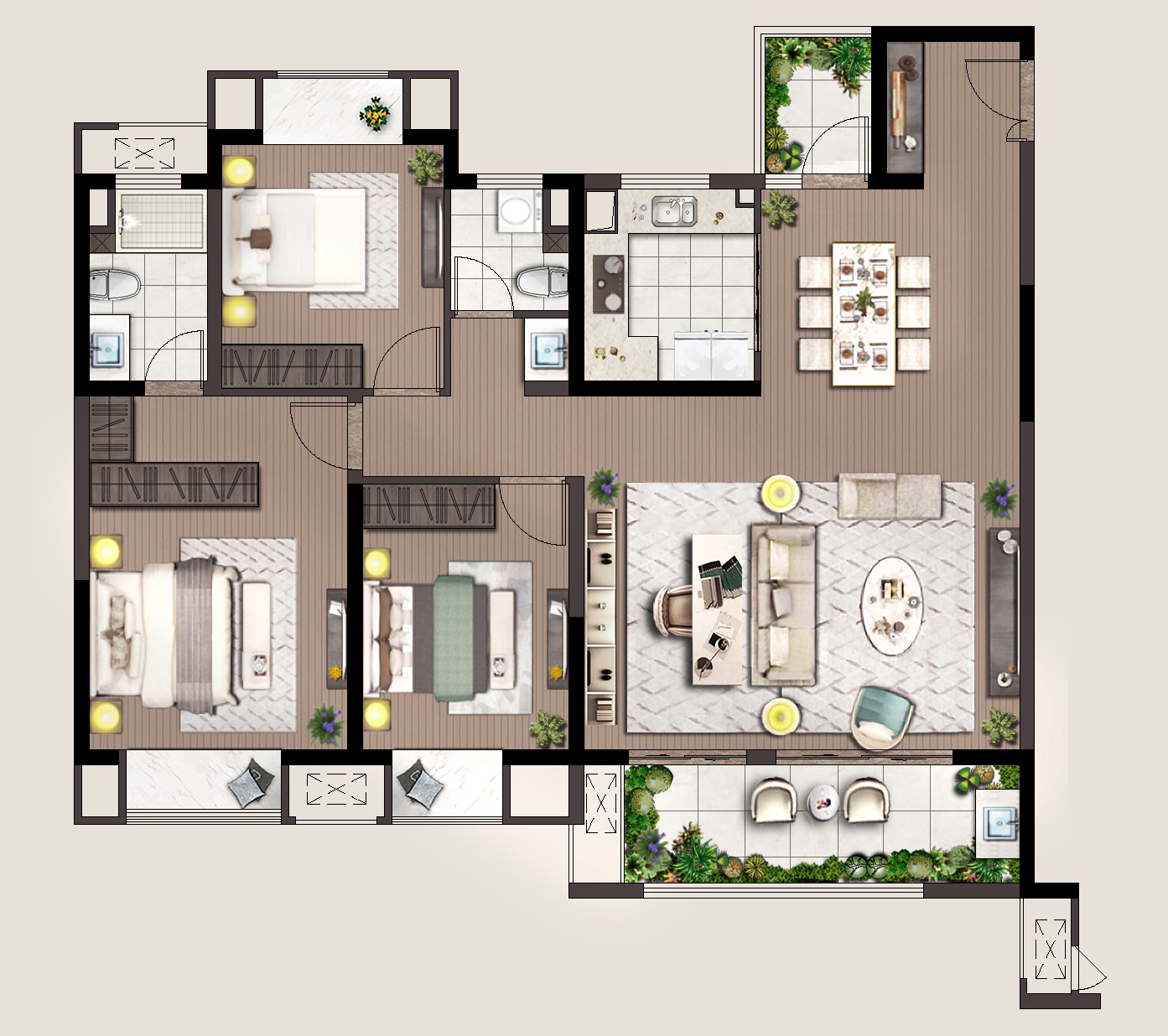悅居 F戶(hù)型 建面約106㎡ 四房?jī)蓮d兩衛(wèi)